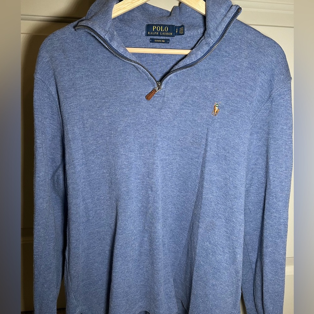 Ralph Lauren Estate Rib Blue Quarter Zip Sweater